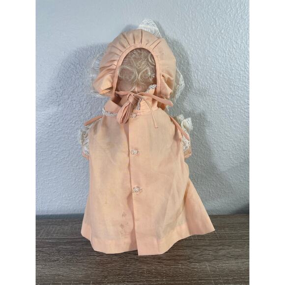 Vintage Eegee Softina Baby Doll Peach Dress Bonnet 1950s Vinyl 17” EG Marked - Picture 3 of 13